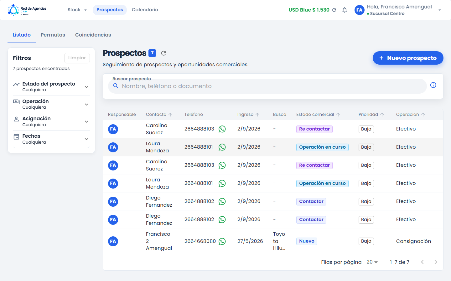 Listado de prospectos con AppBar